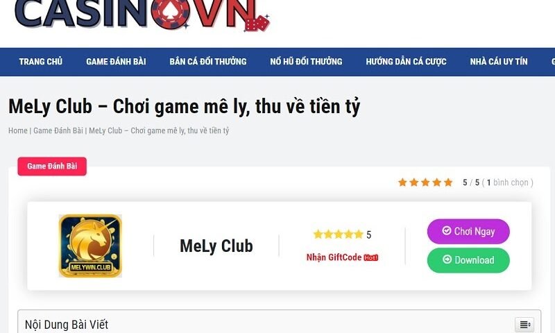 Casinovn nhìn nhận về cổng game bài đổi thưởng MeLy club ra sao